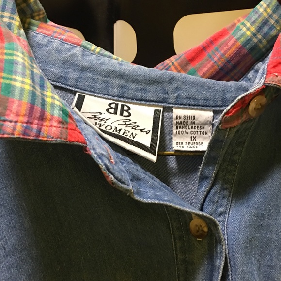 90s denim jacket with plaid accents - Picture 2 of 2